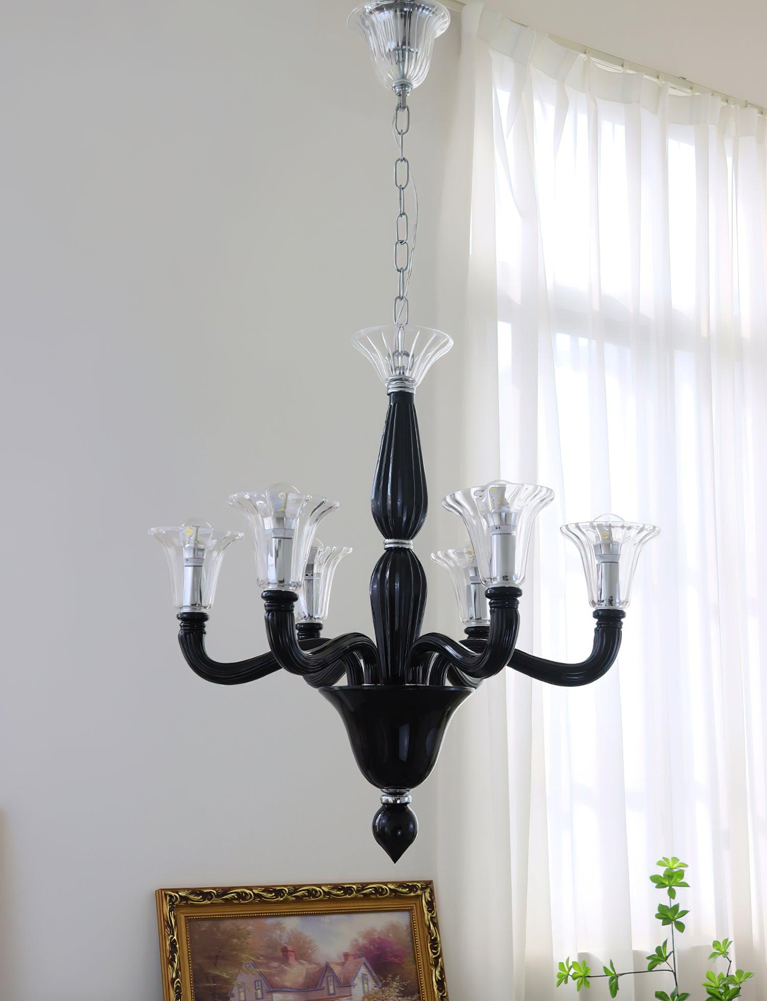 Silten Chandelier Black Murano Candle Arm Glass Classic