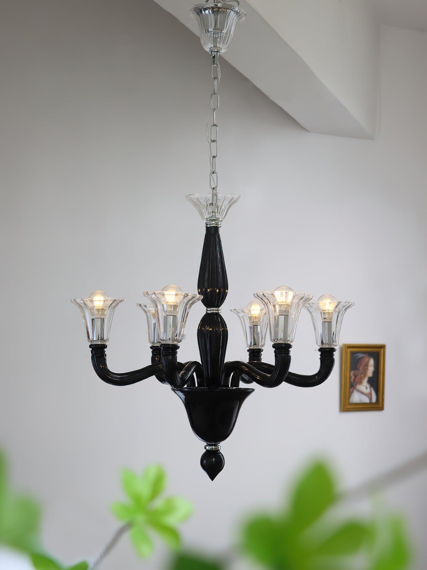Silten Chandelier Black Murano Candle Arm Glass Classic