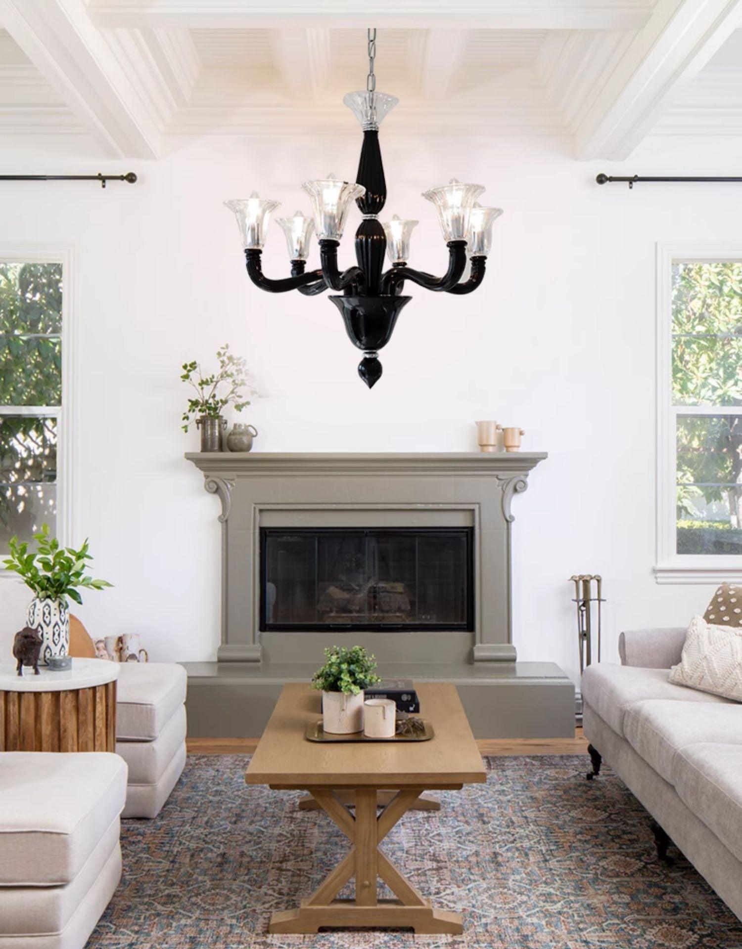 Silten Chandelier Black Murano Candle Arm Glass Classic