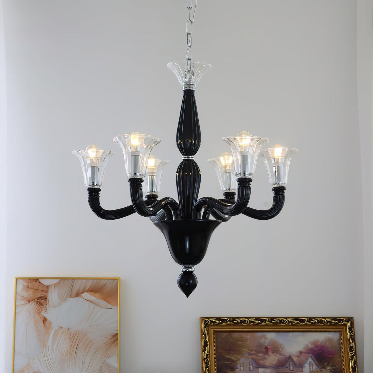Silten Chandelier Black Murano Candle Arm Glass Classic