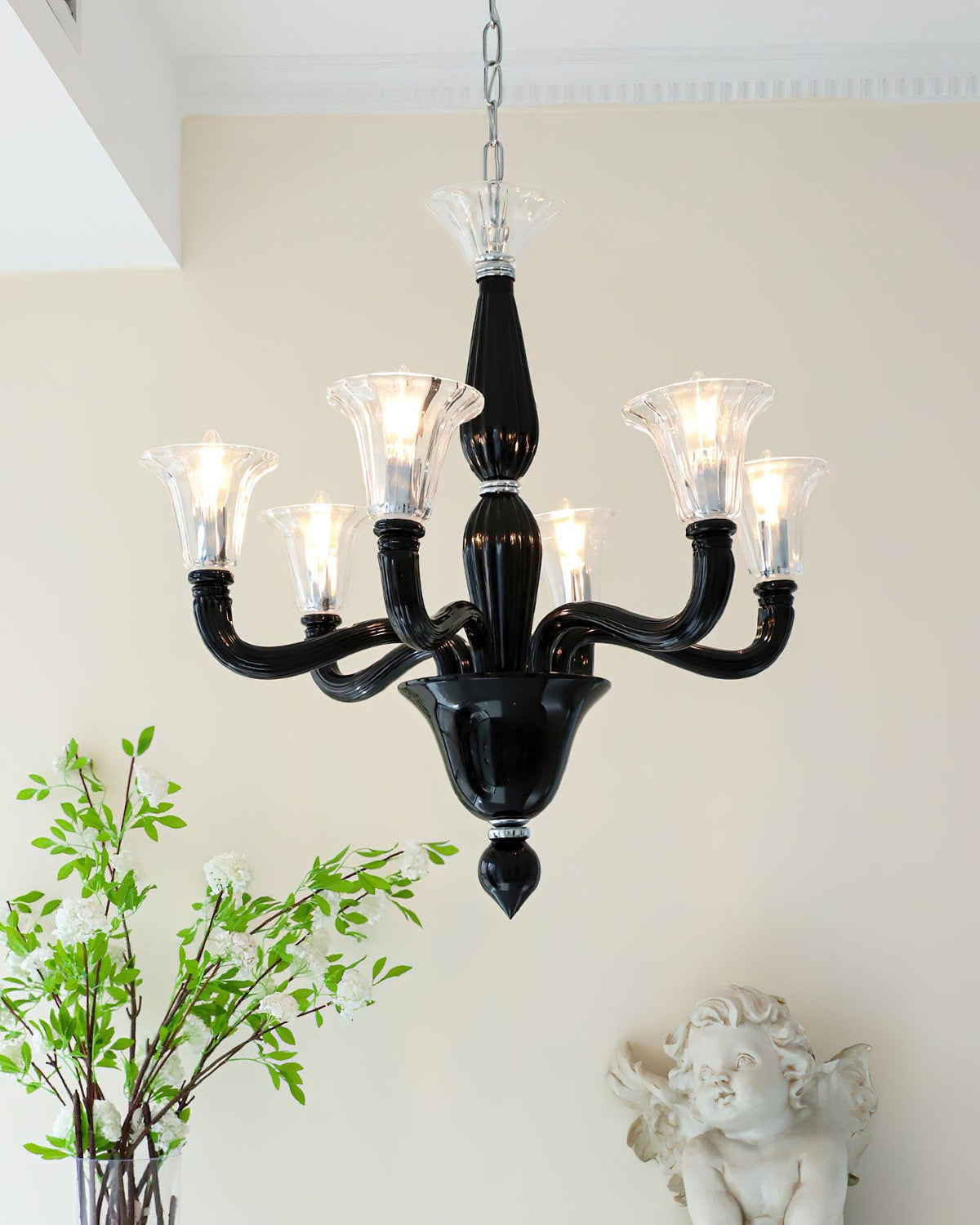Silten Chandelier Black Murano Candle Arm Glass Classic