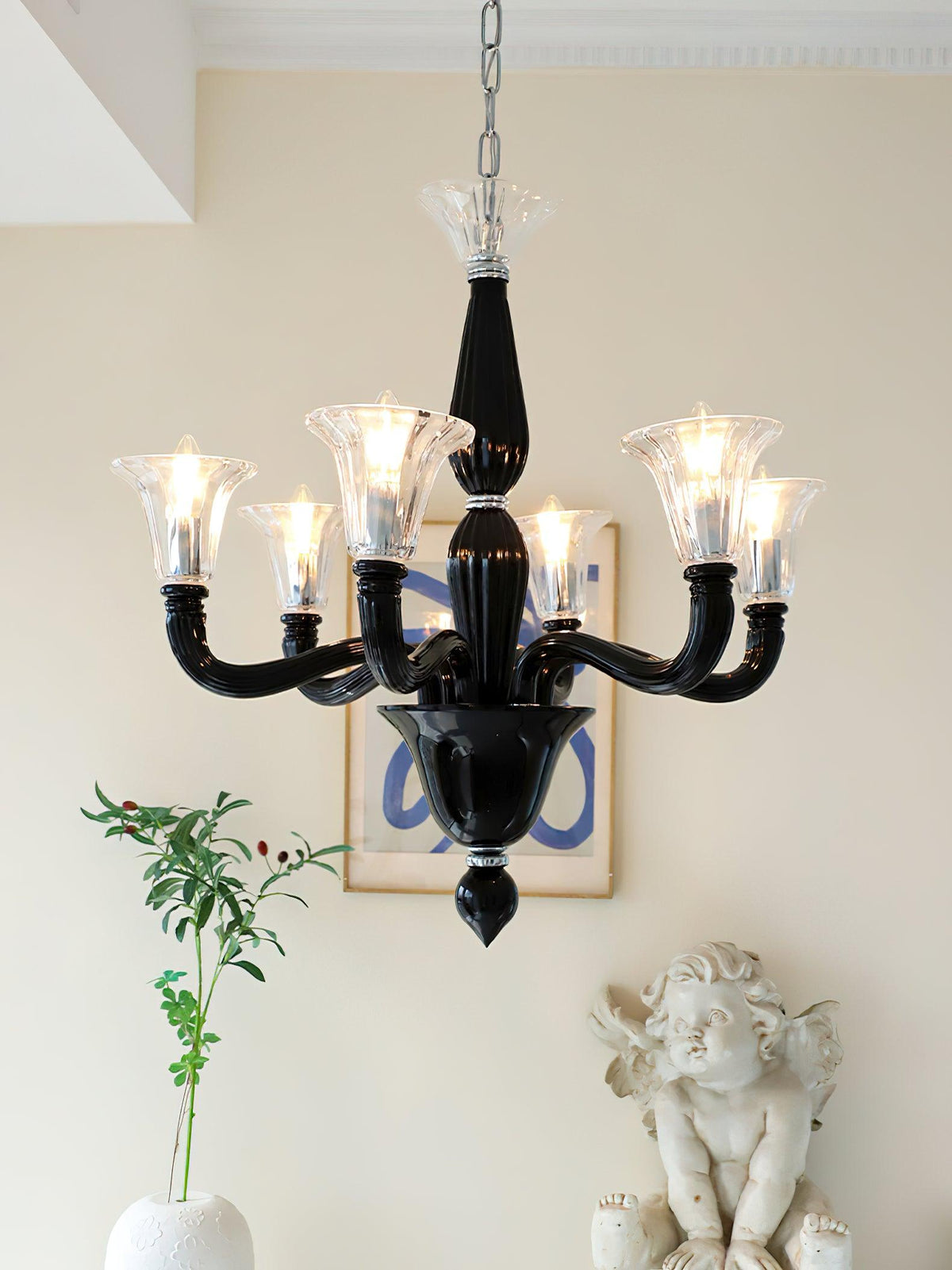 Silten Chandelier Black Murano Candle Arm Glass Classic