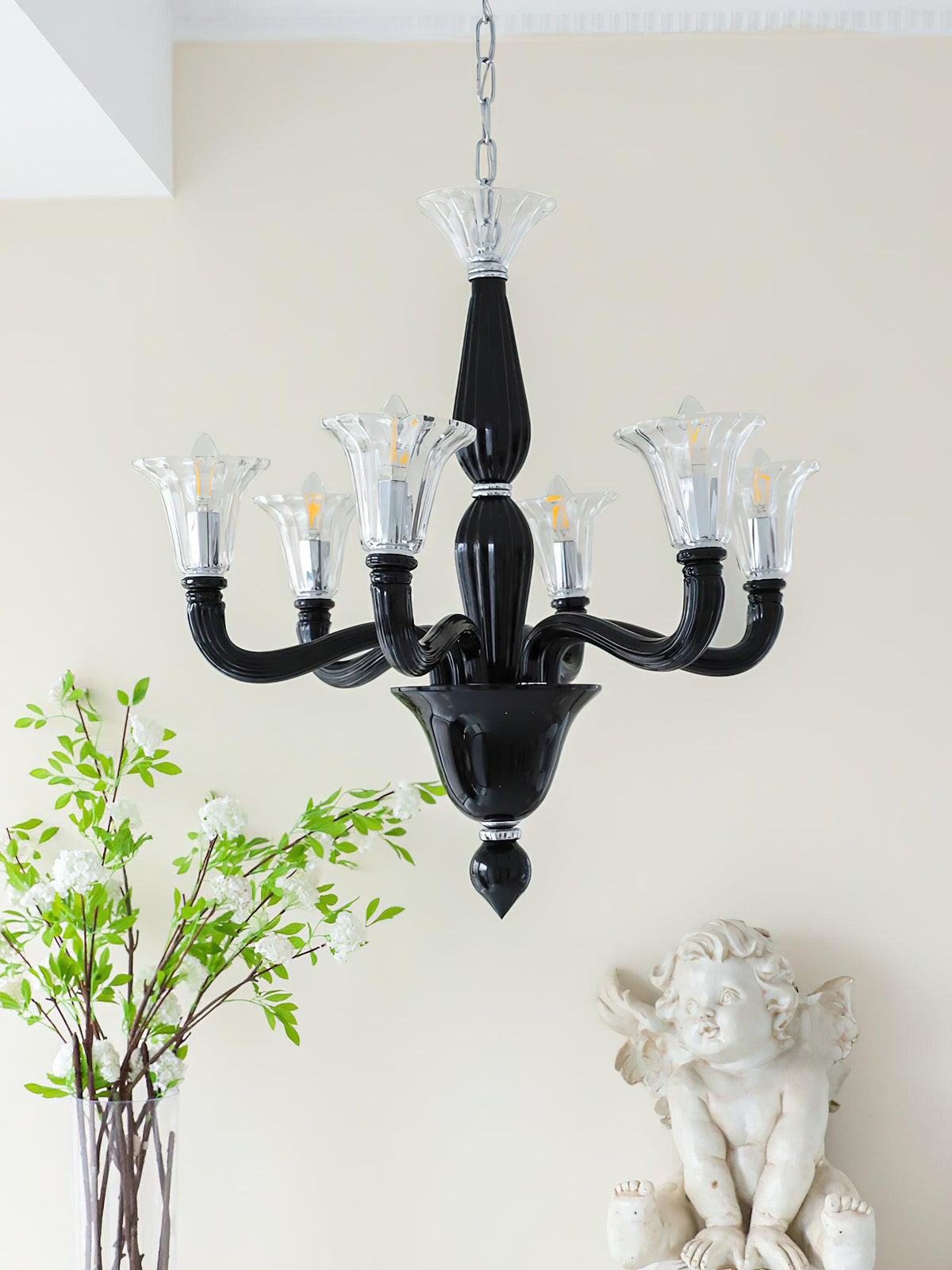 Silten Chandelier Black Murano Candle Arm Glass Classic