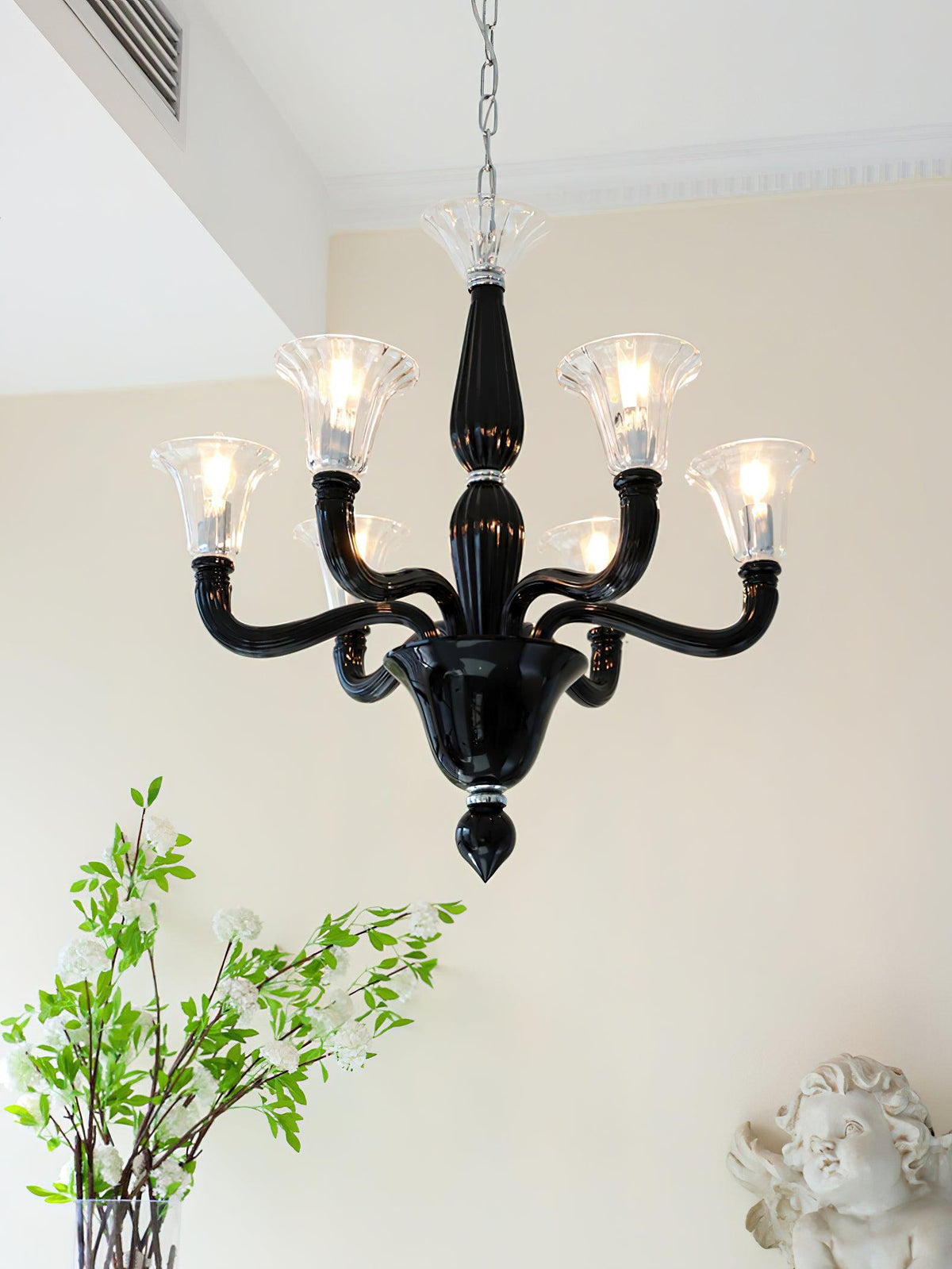 Silten Chandelier Black Murano Candle Arm Glass Classic
