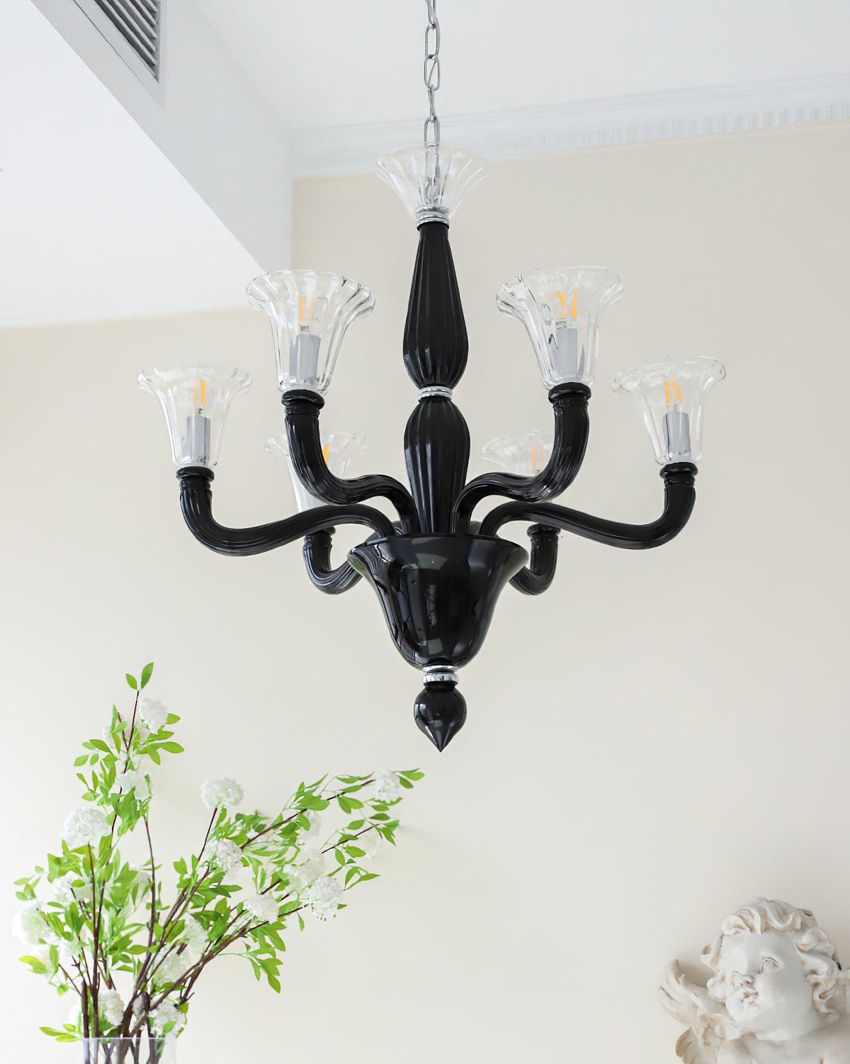 Silten Chandelier Black Murano Candle Arm Glass Classic
