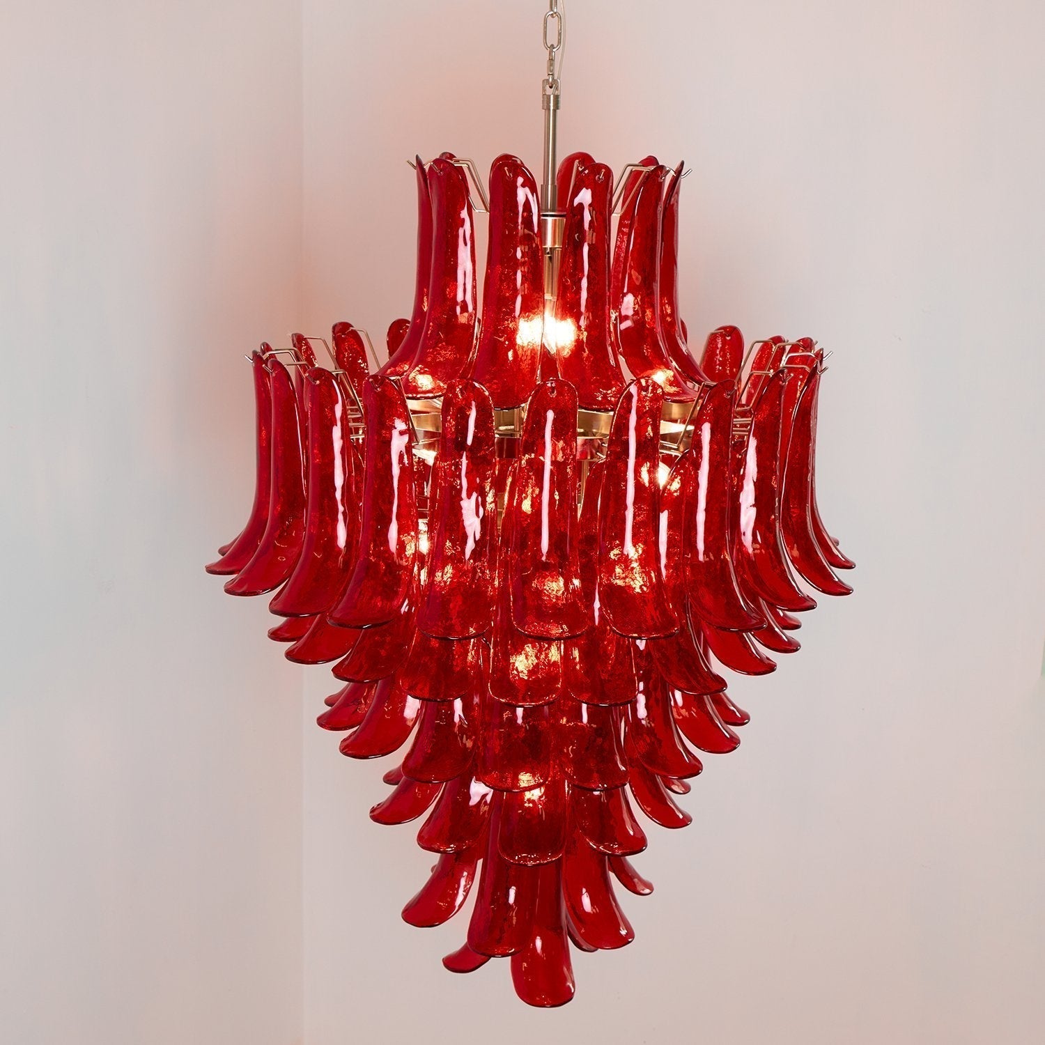 Celuena Chandelier Crimson Murano Petals Bold Art Glass