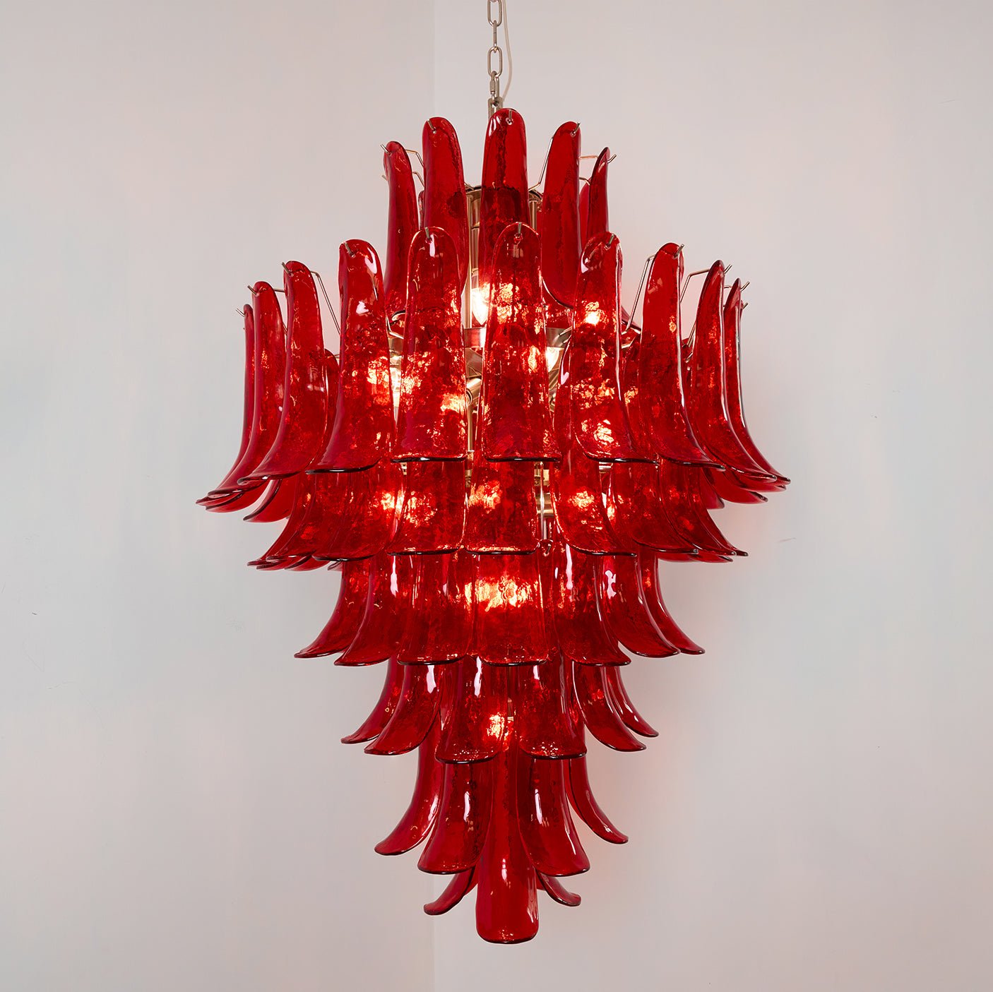Celuena Chandelier Crimson Murano Petals Bold Art Glass