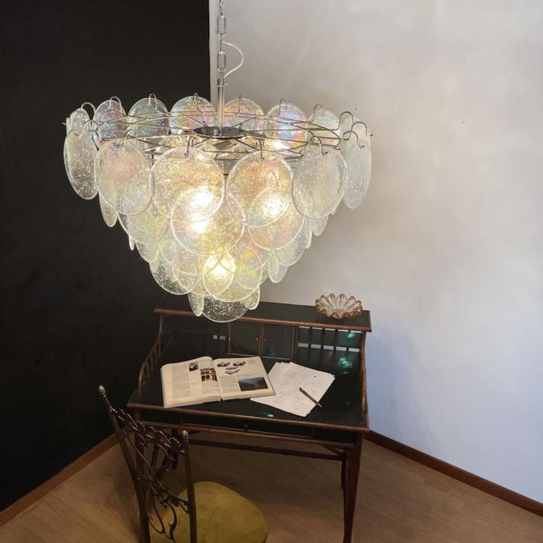 Liorerora Chandelier Iridescent Murano Glass Disc