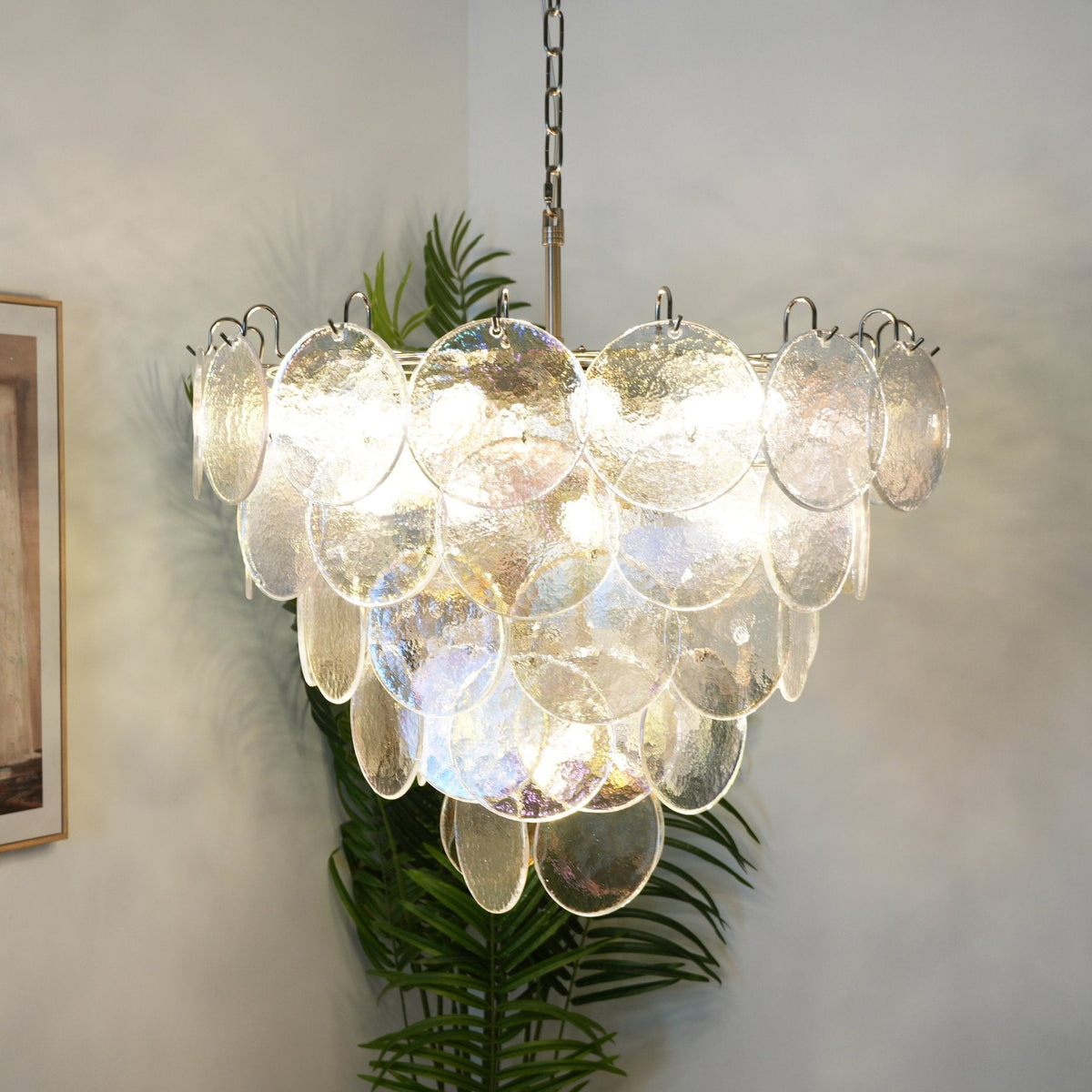 Liorerora Chandelier Iridescent Murano Glass Disc