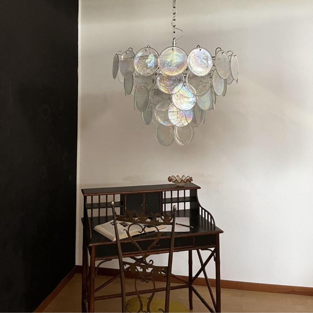 Liorerora Chandelier Iridescent Murano Glass Disc