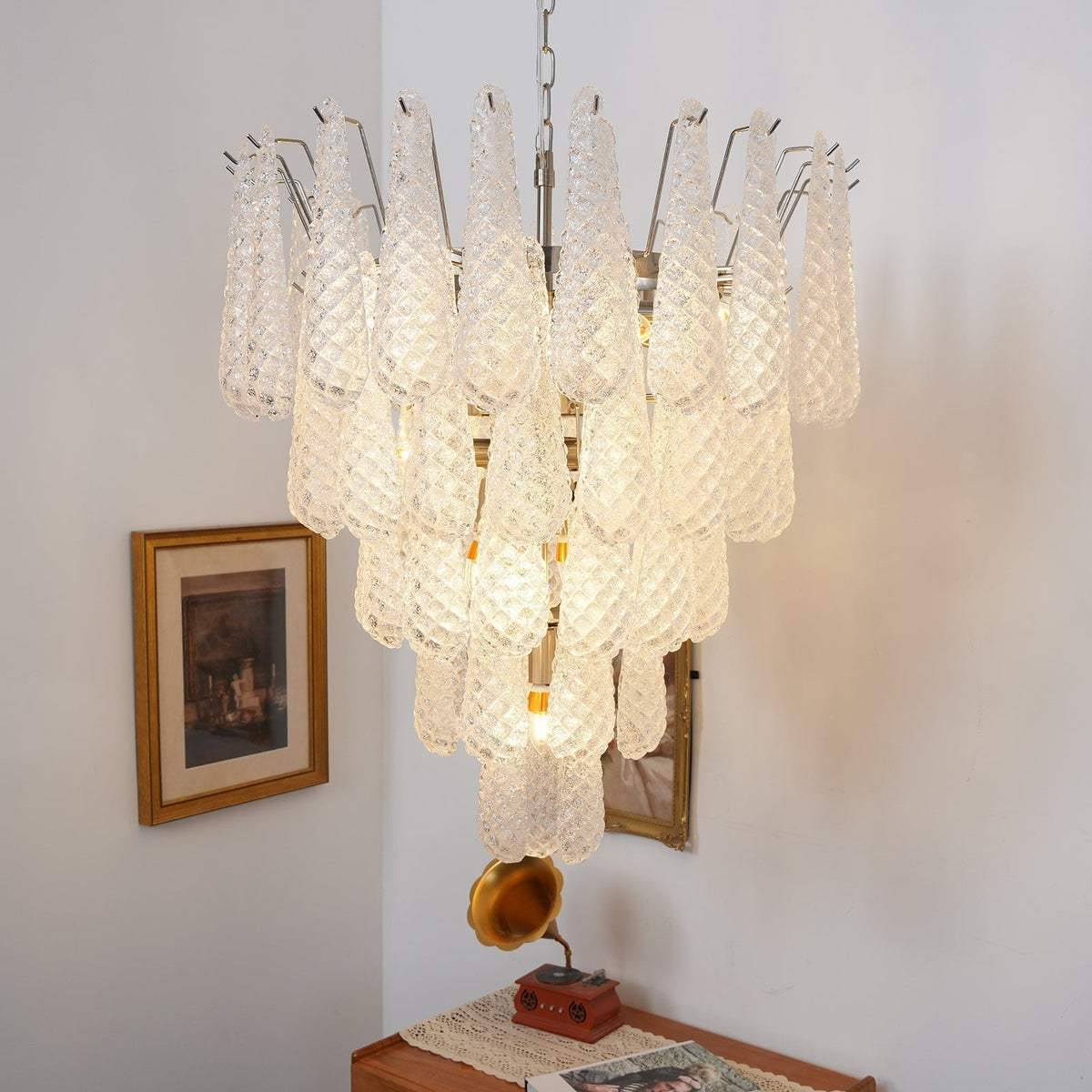Velerine Chandelier Clear Murano Glass Dewdrop Layered