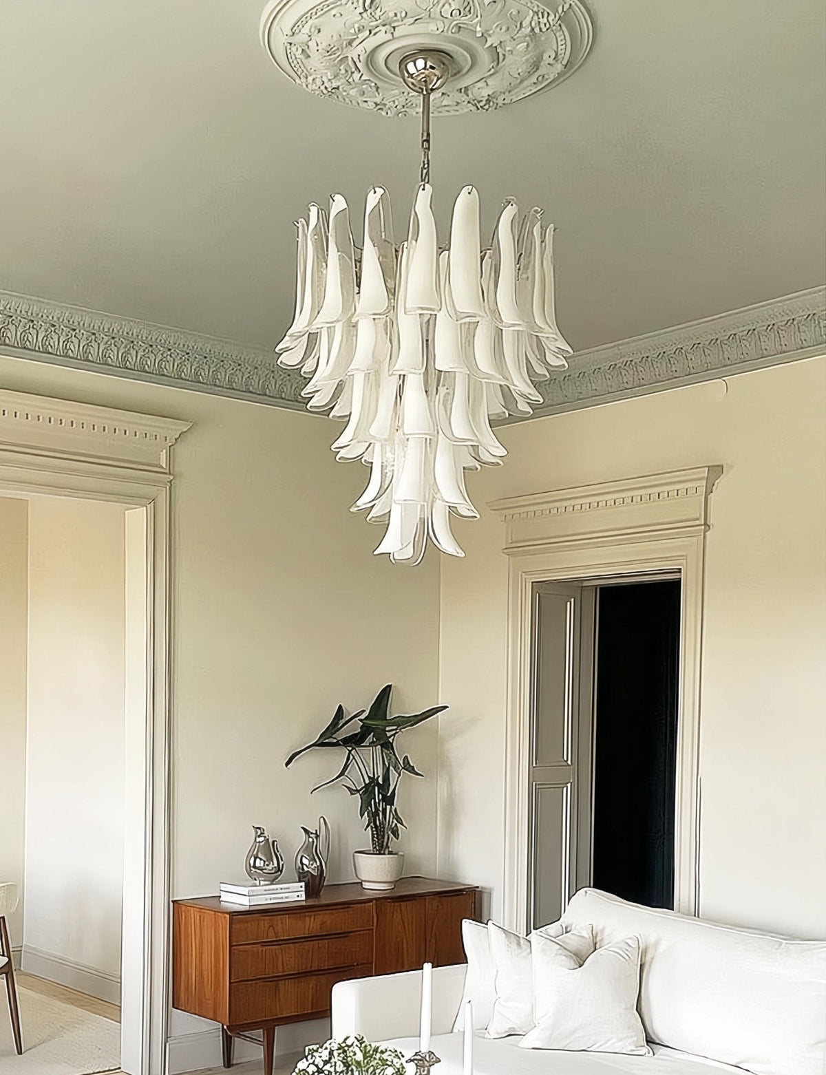 Eiroian Chandelier Clear Murano Glass Petal Vintage