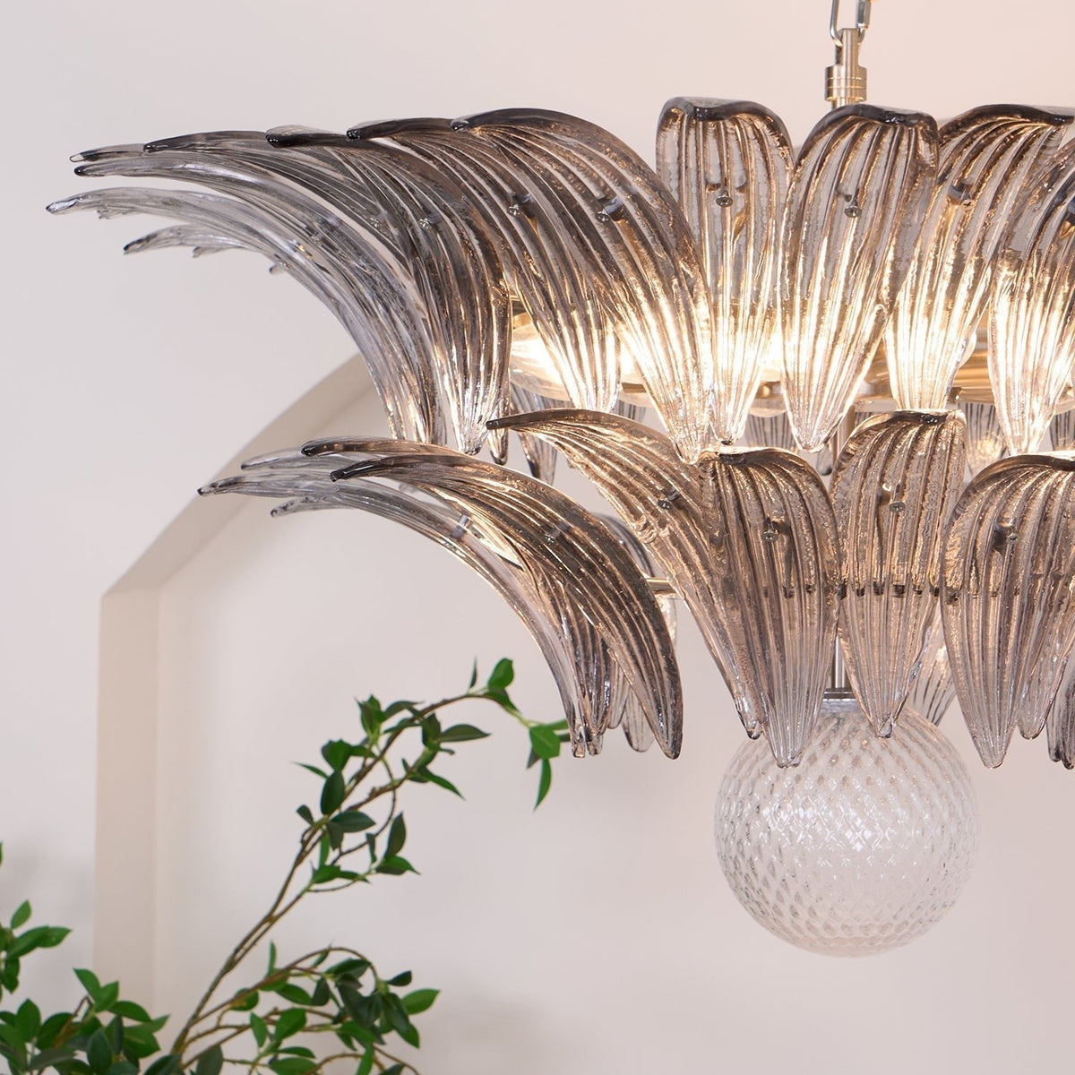 Liororira Chandelier Palmette Clear Murano Glass Leaf Layered