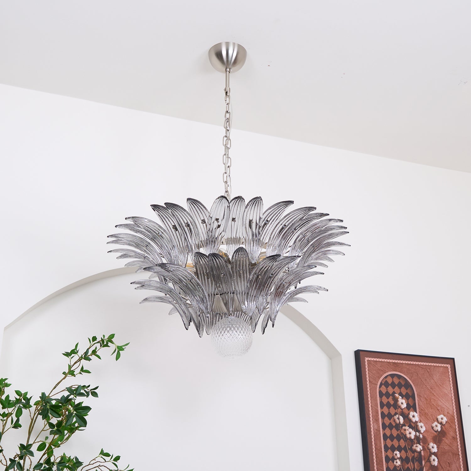 Liororira Chandelier Palmette Clear Murano Glass Leaf Layered
