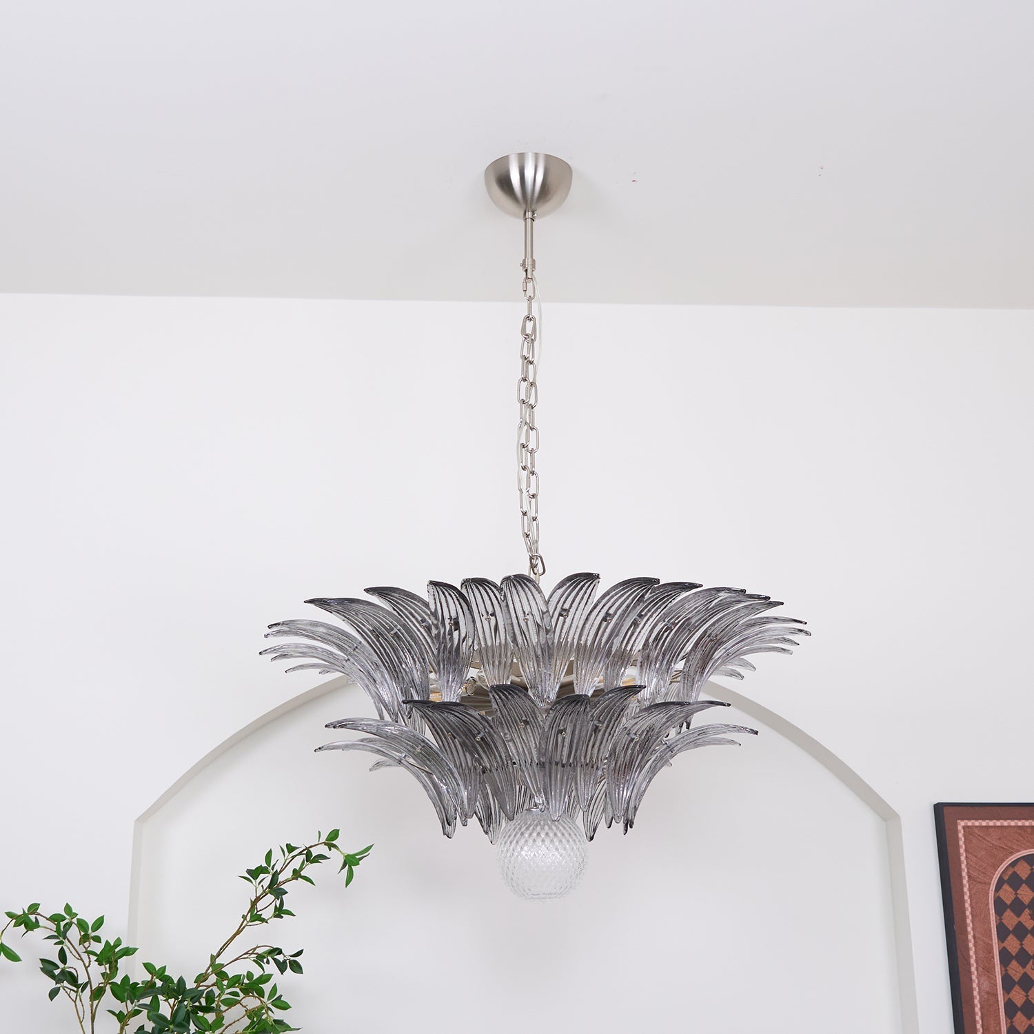 Liororira Chandelier Palmette Clear Murano Glass Leaf Layered