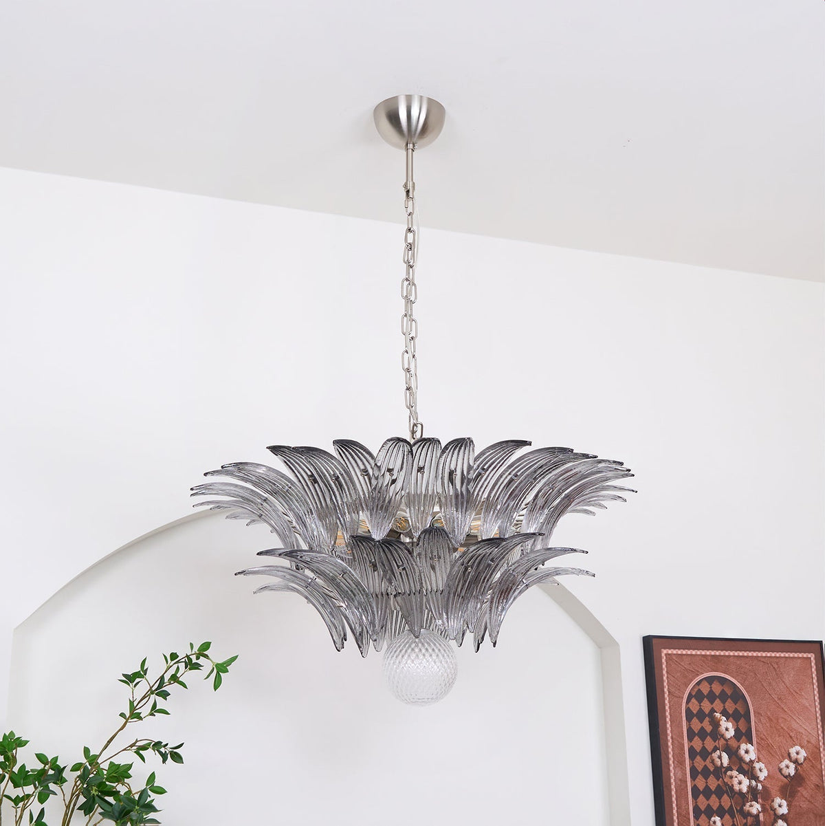 Liororira Chandelier Palmette Clear Murano Glass Leaf Layered