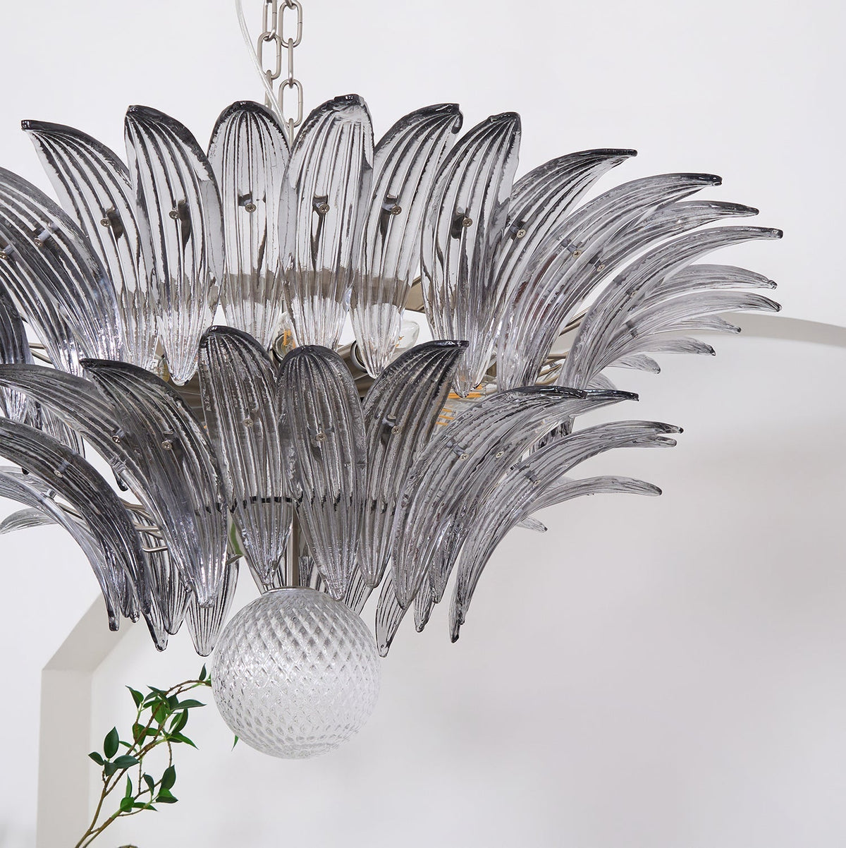 Liororira Chandelier Palmette Clear Murano Glass Leaf Layered
