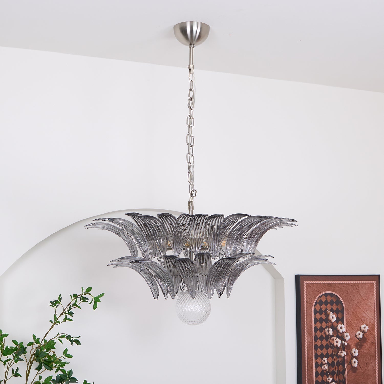 Liororira Chandelier Palmette Clear Murano Glass Leaf Layered