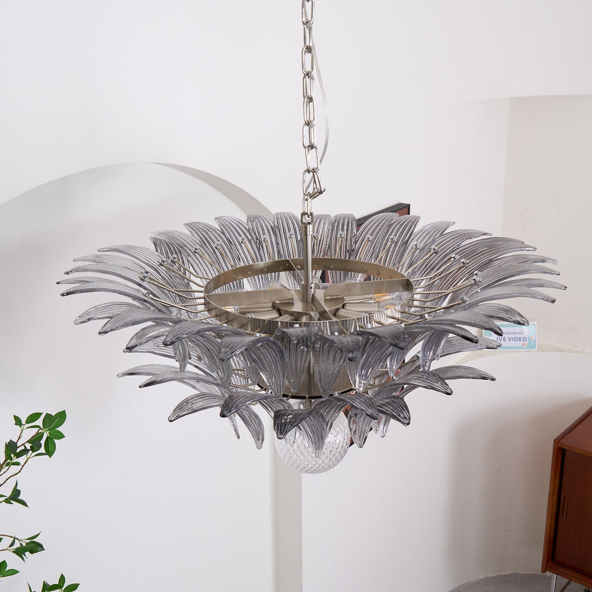 Liororira Chandelier Palmette Clear Murano Glass Leaf Layered
