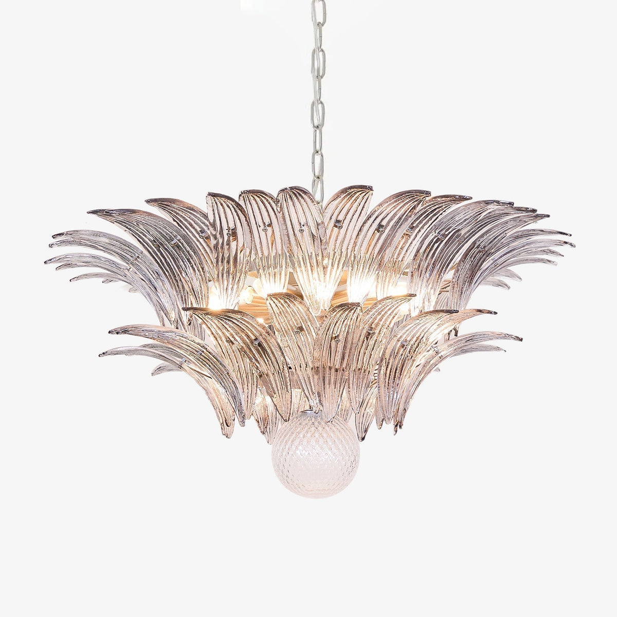 Liororira Chandelier Palmette Clear Murano Glass Leaf Layered