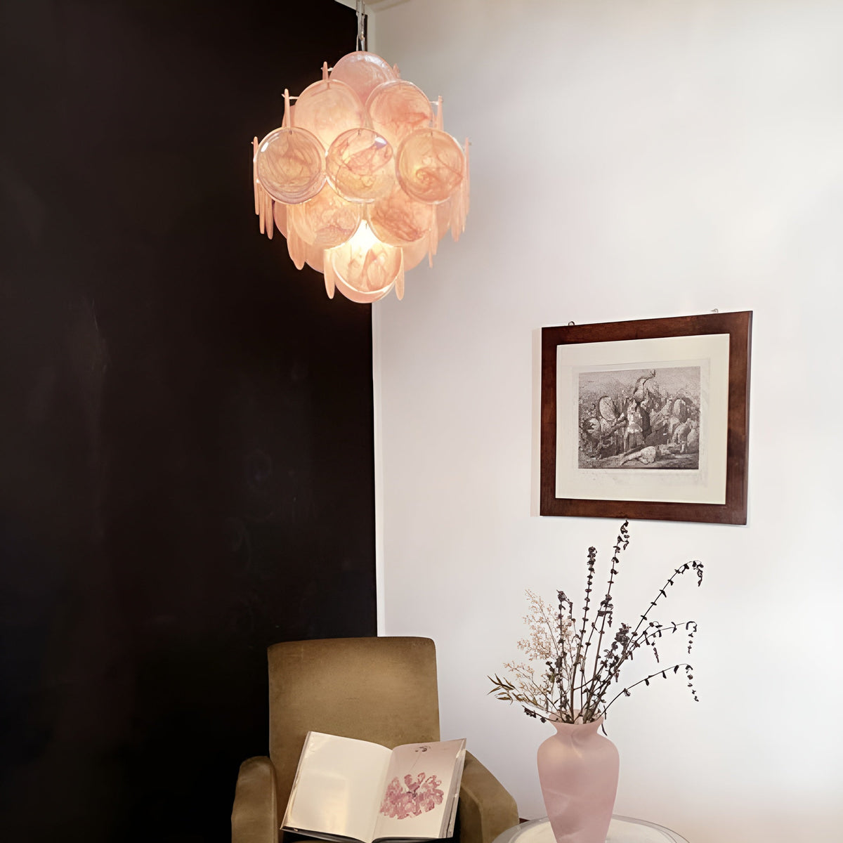 Rivivian Chandelier Pink Disc Layered Artistic