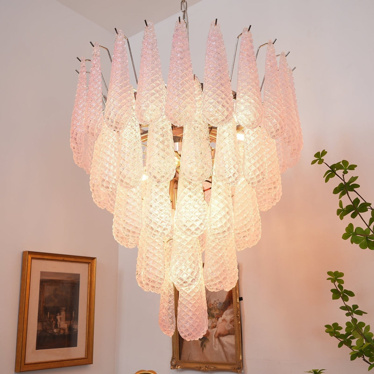 Cirelian Chandelier Pink Dewdrop Cascading Romantic