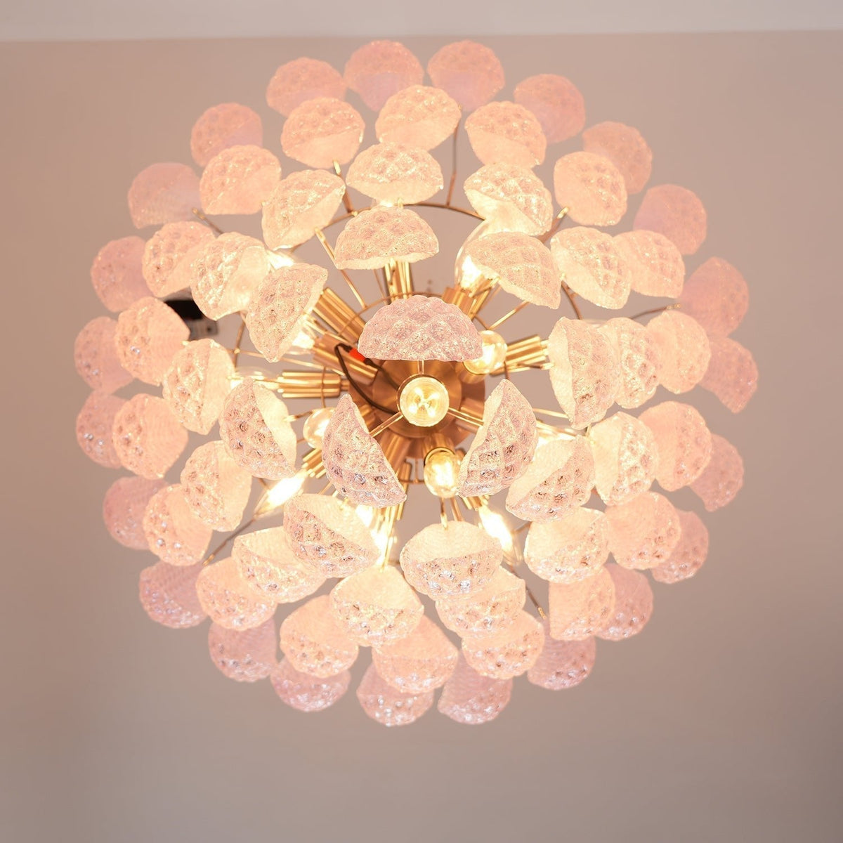Veliena Chandelier Pink Droplet Murano Glass Diamond Pattern Waterfall