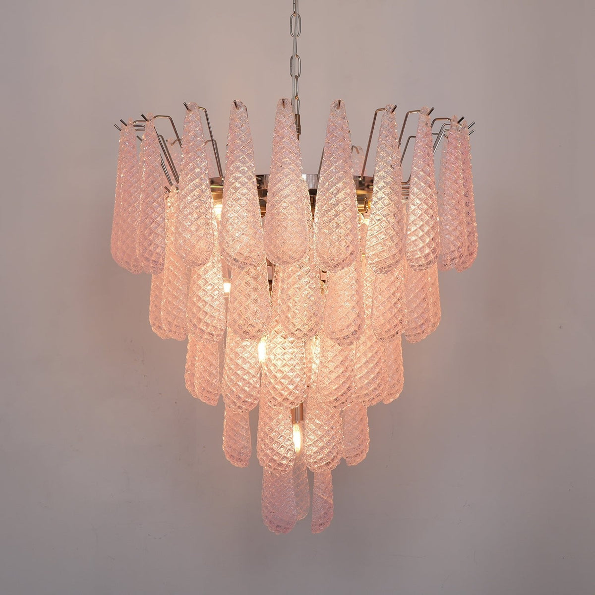 Veliena Chandelier Pink Droplet Murano Glass Diamond Pattern Waterfall
