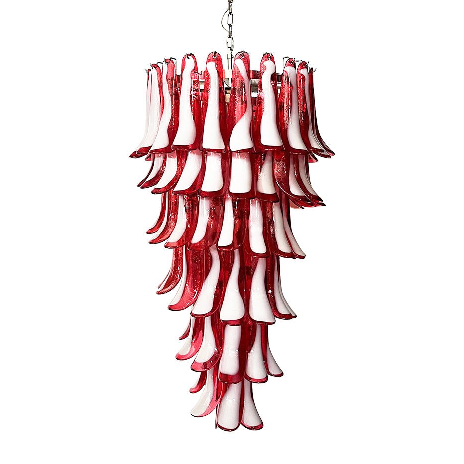 Viraisira Chandelier Red White Murano Spiral Petals