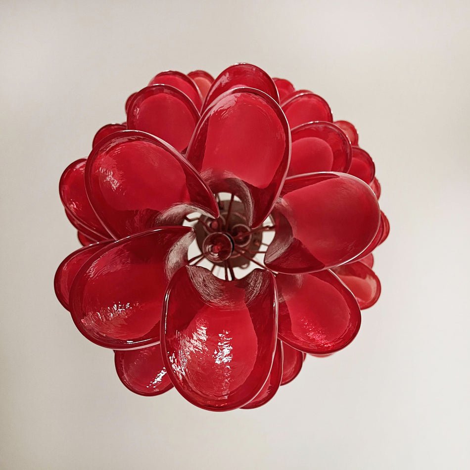 Viraisira Chandelier Red White Murano Spiral Petals