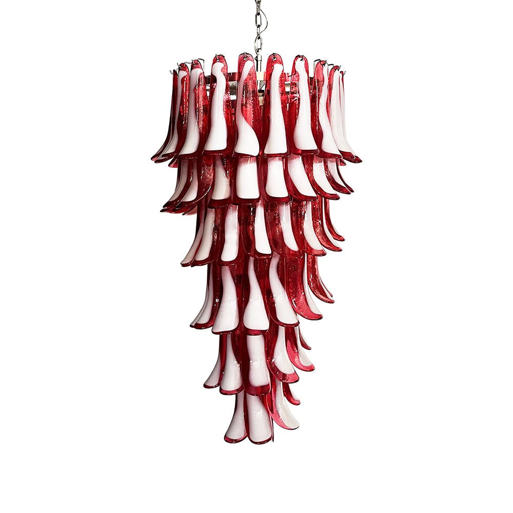 Viraisira Chandelier Red White Murano Spiral Petals