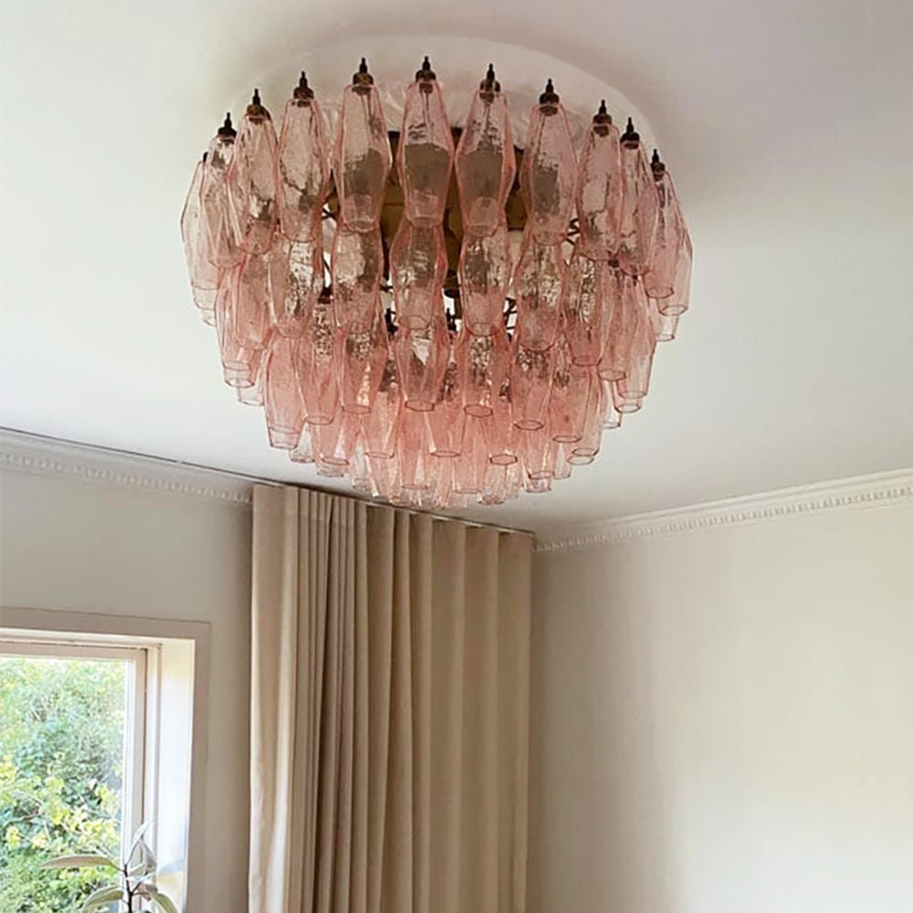 Evix Ceiling Lamp Pink Rhombus Glass Layered Vintage Elegance