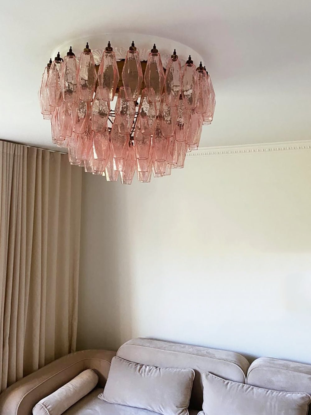 Evix Ceiling Lamp Pink Rhombus Glass Layered Vintage Elegance