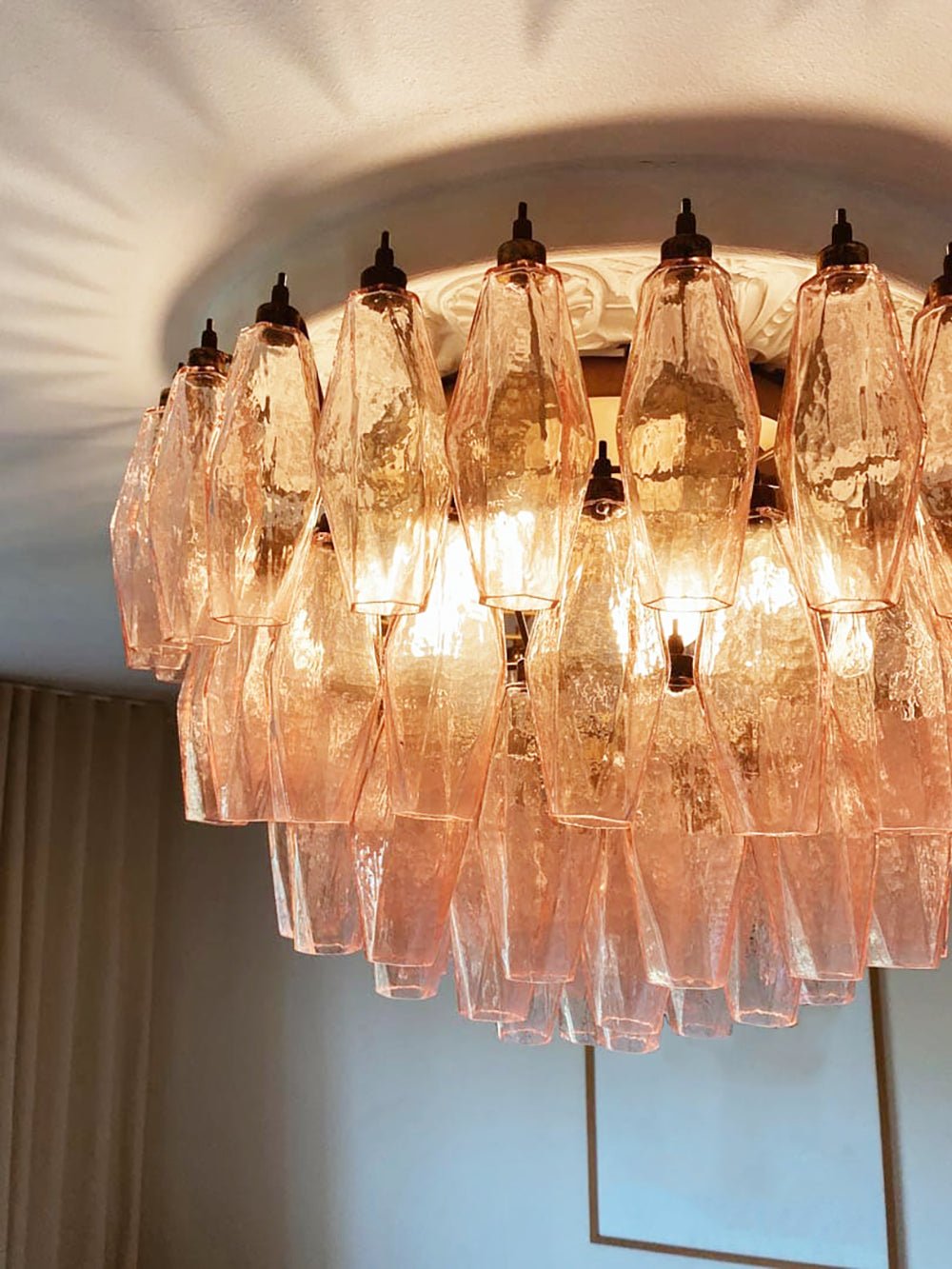 Evix Ceiling Lamp Pink Rhombus Glass Layered Vintage Elegance