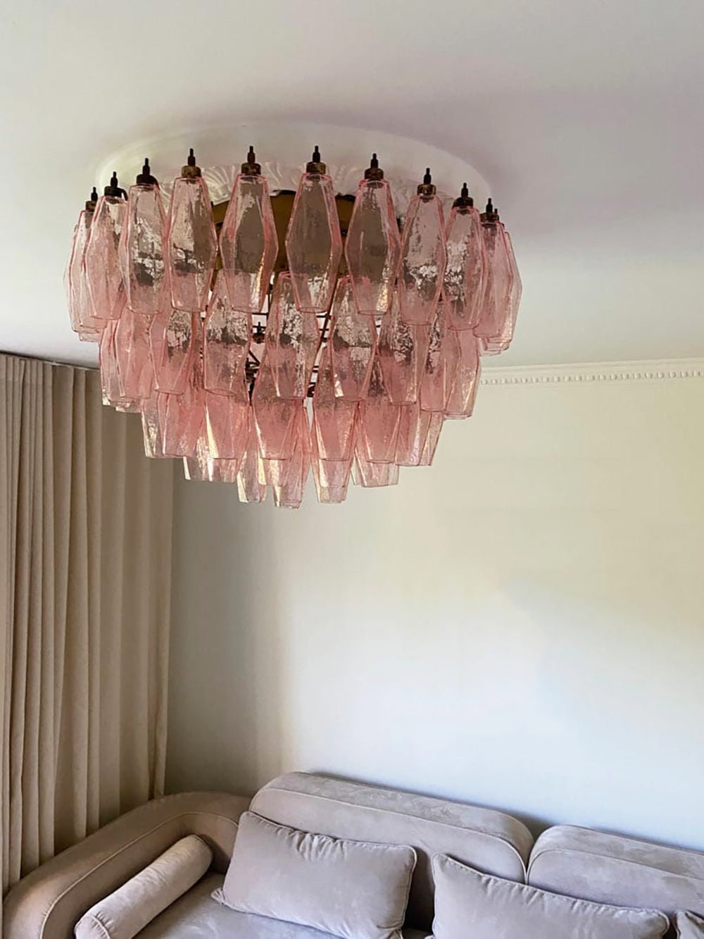Evix Ceiling Lamp Pink Rhombus Glass Layered Vintage Elegance