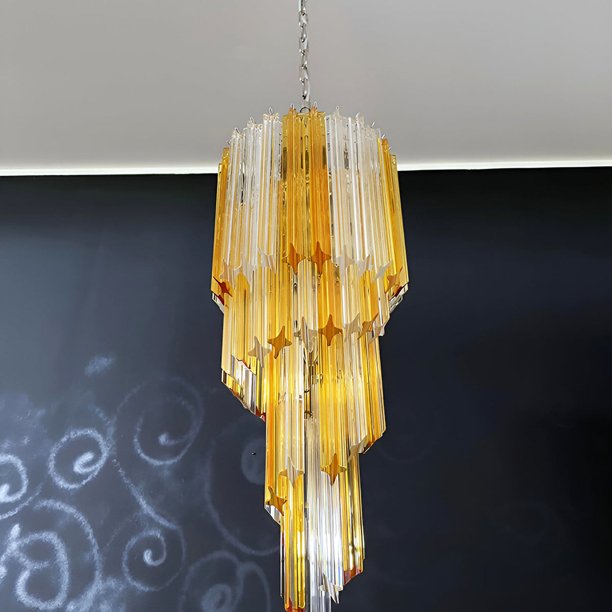 Reninelle Chandelier Spiral Pink Prism Tiered