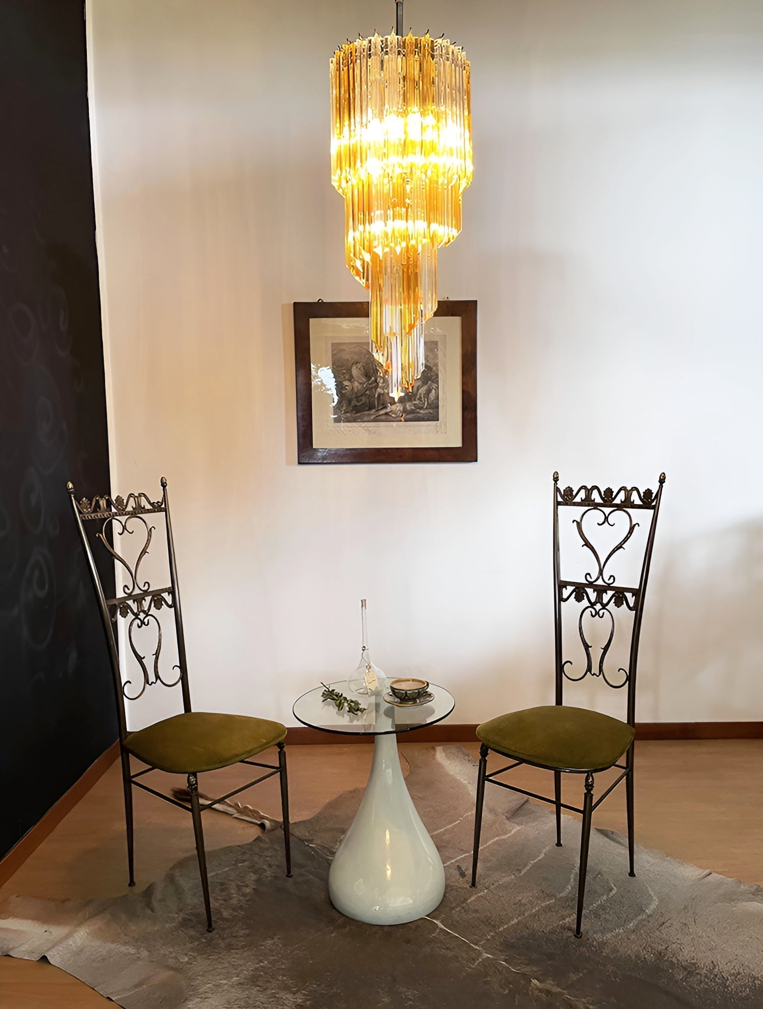 Reninelle Chandelier Spiral Pink Prism Tiered