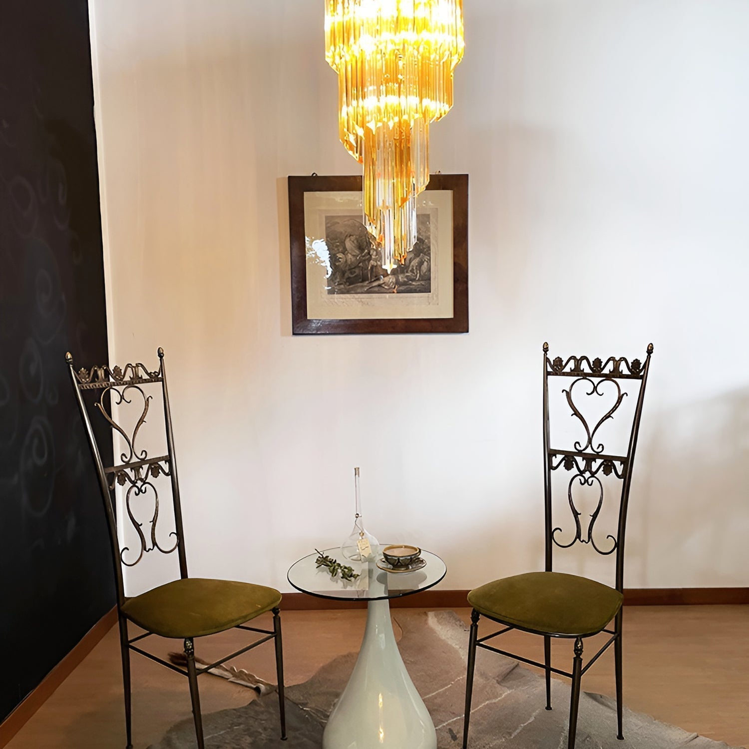 Reninelle Chandelier Spiral Pink Prism Tiered