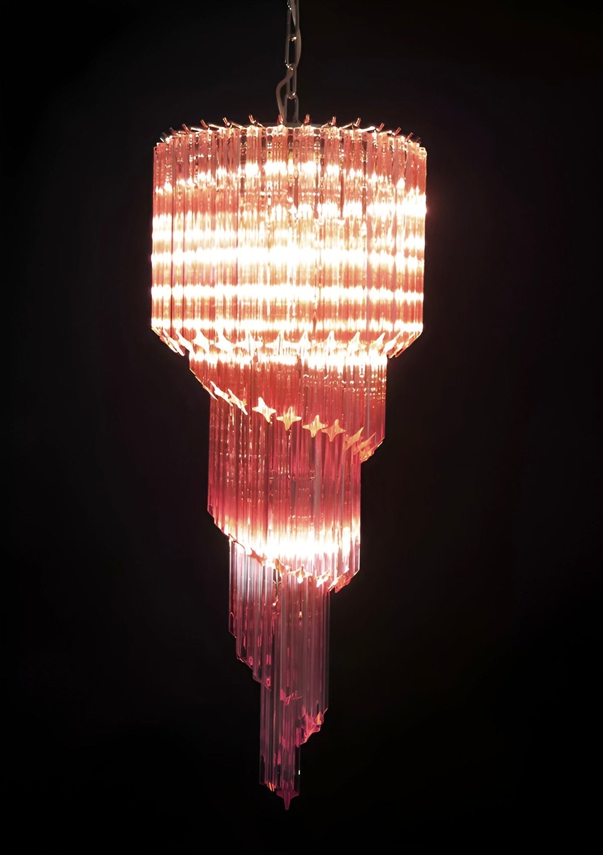 Reninelle Chandelier Spiral Pink Prism Tiered
