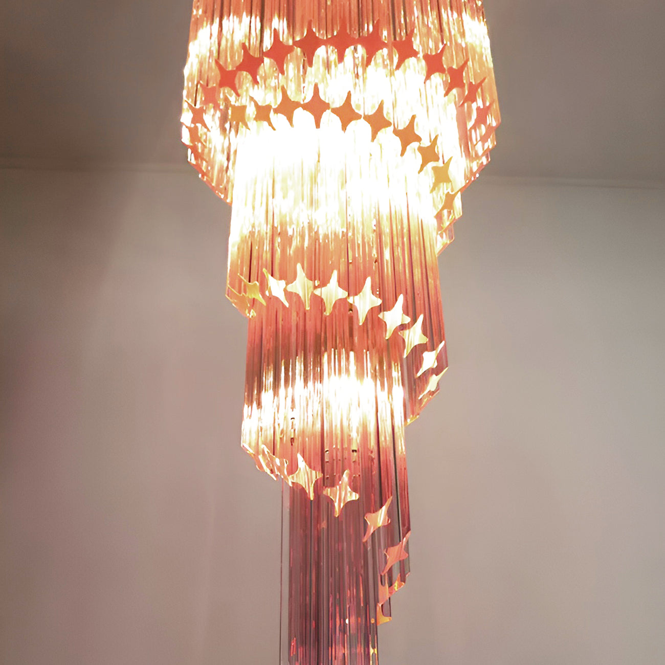 Reninelle Chandelier Spiral Pink Prism Tiered