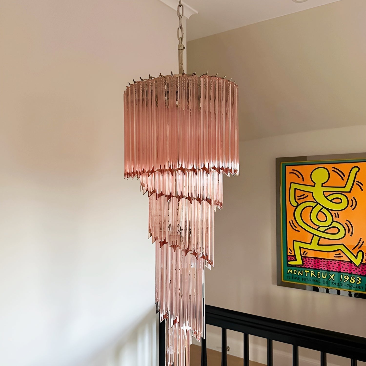 Reninelle Chandelier Spiral Pink Prism Tiered