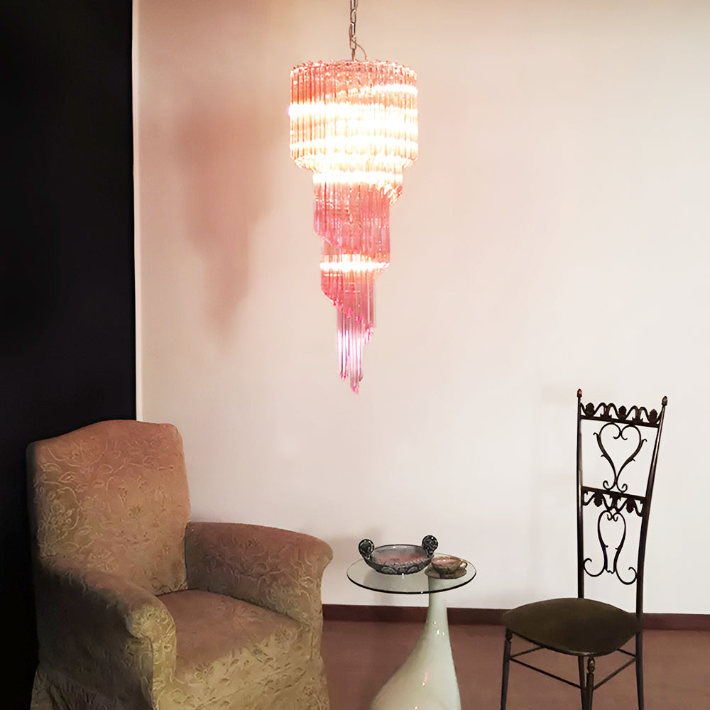 Reninelle Chandelier Spiral Pink Prism Tiered
