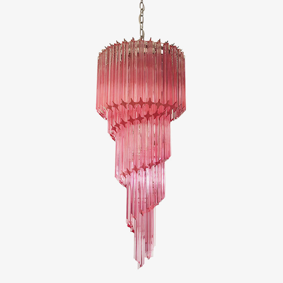 Reninelle Chandelier Spiral Pink Prism Tiered