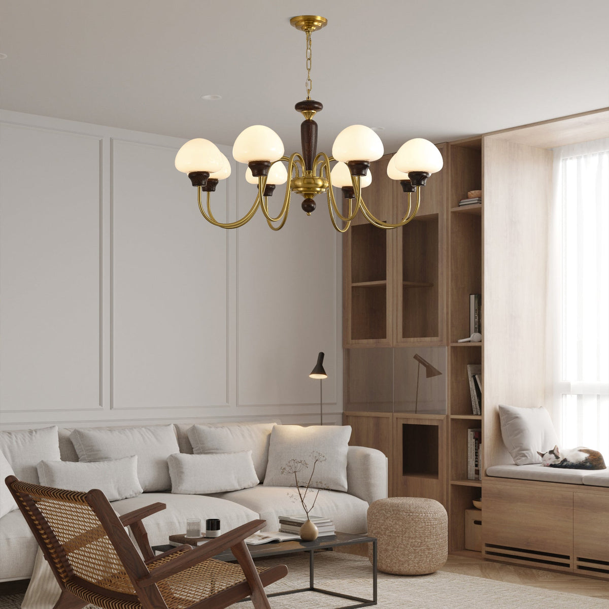 Rinivelle Chandelier Brass Wood Mushroom Classic