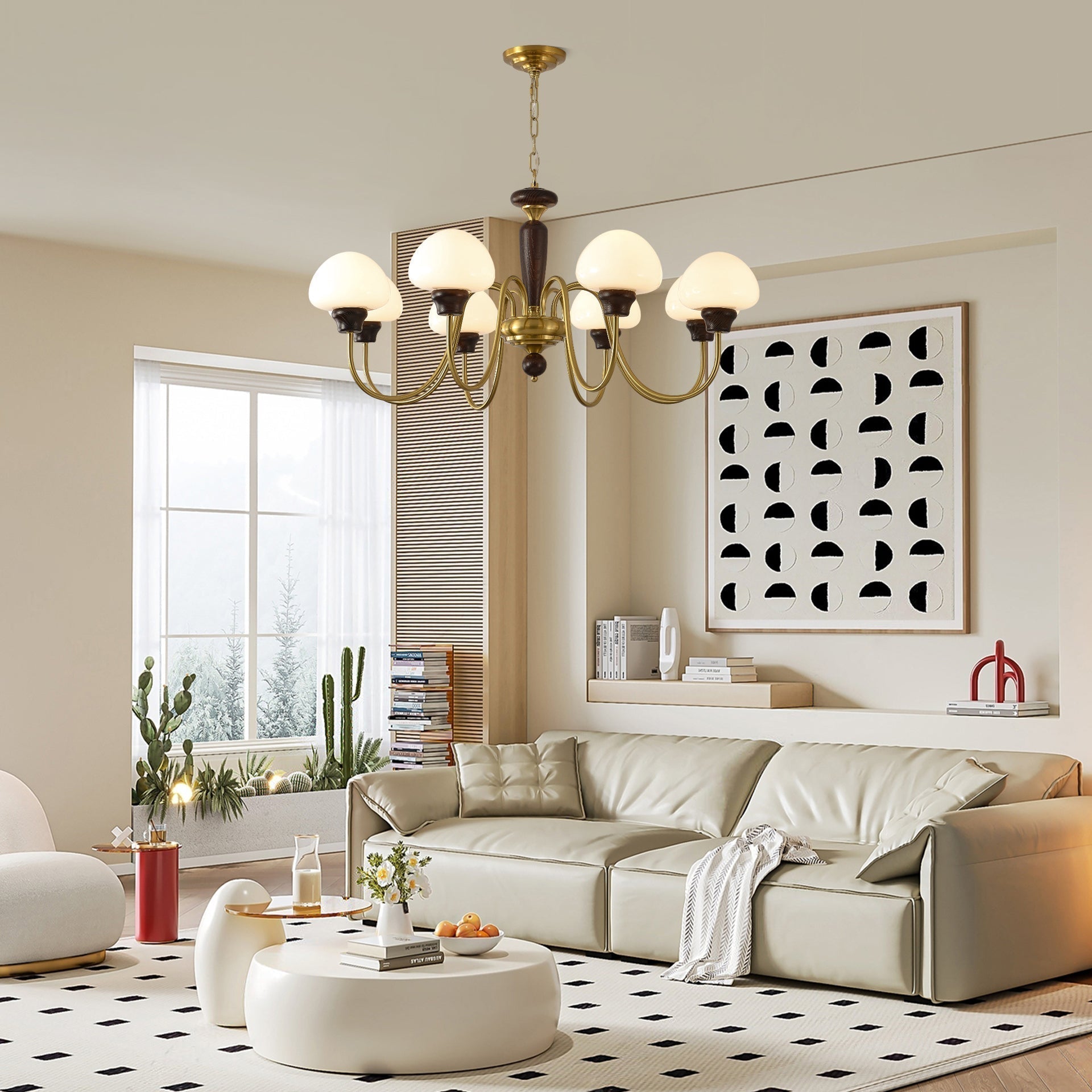 Rinivelle Chandelier Brass Wood Mushroom Classic