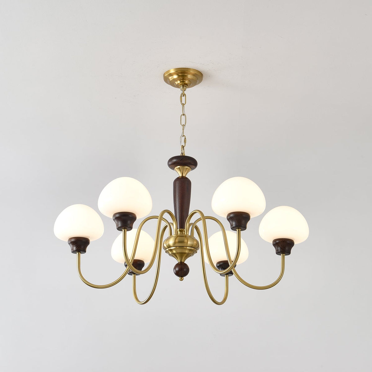 Rinivelle Chandelier Brass Wood Mushroom Classic