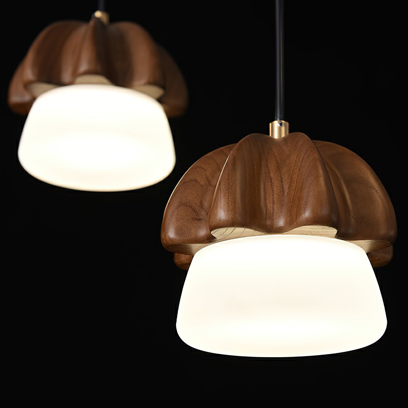 Rineine Pendant Lamp Mushroom Cluster Wood & Glass
