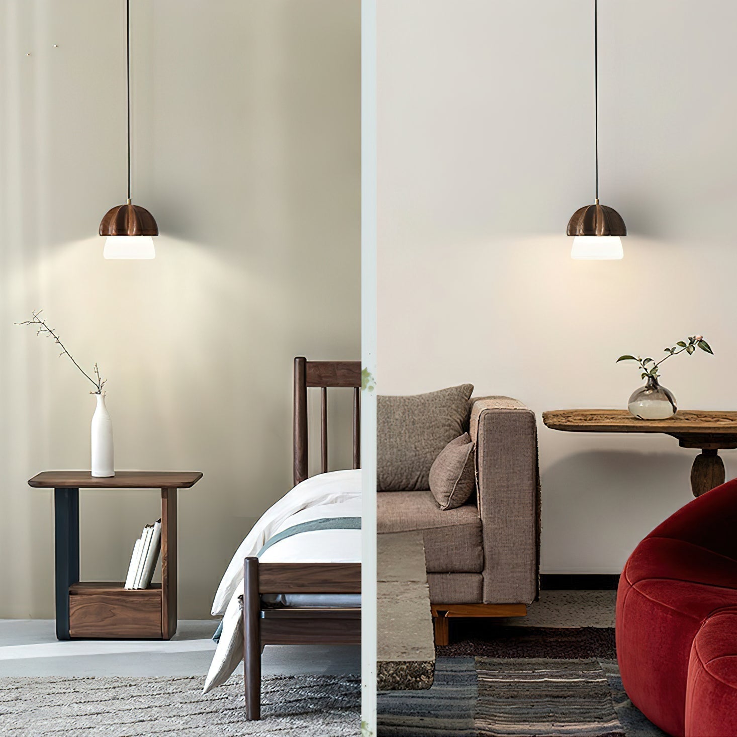 Rineine Pendant Lamp Mushroom Cluster Wood & Glass