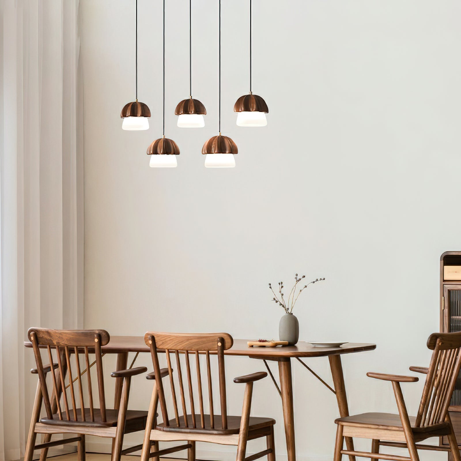 Rineine Pendant Lamp Mushroom Cluster Wood & Glass