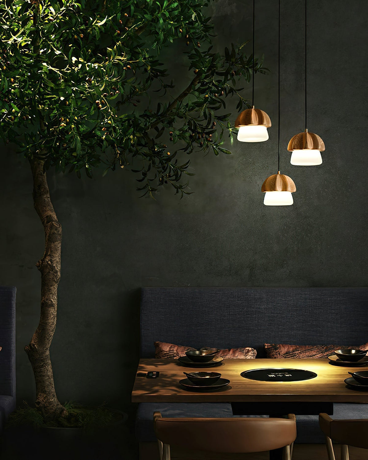 Rineine Pendant Lamp Mushroom Cluster Wood & Glass